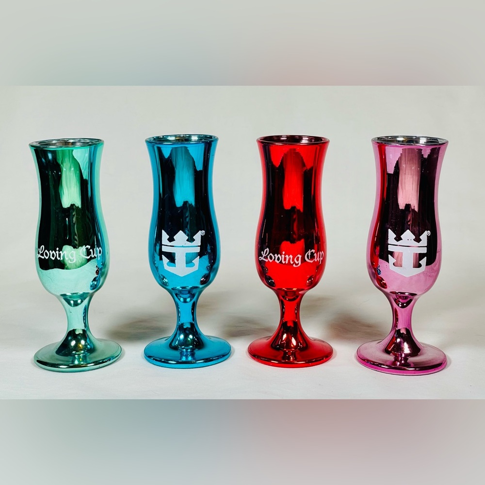 Royal Caribbean Cruise Ship Loving Cup Metallic Shot Glass Lot of 4